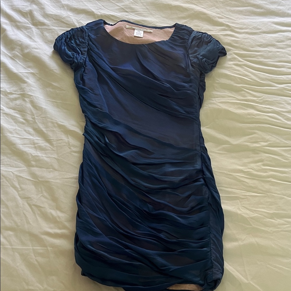 Diane Von Furstenberg Navy Short Ruched Mini Dress Graduation